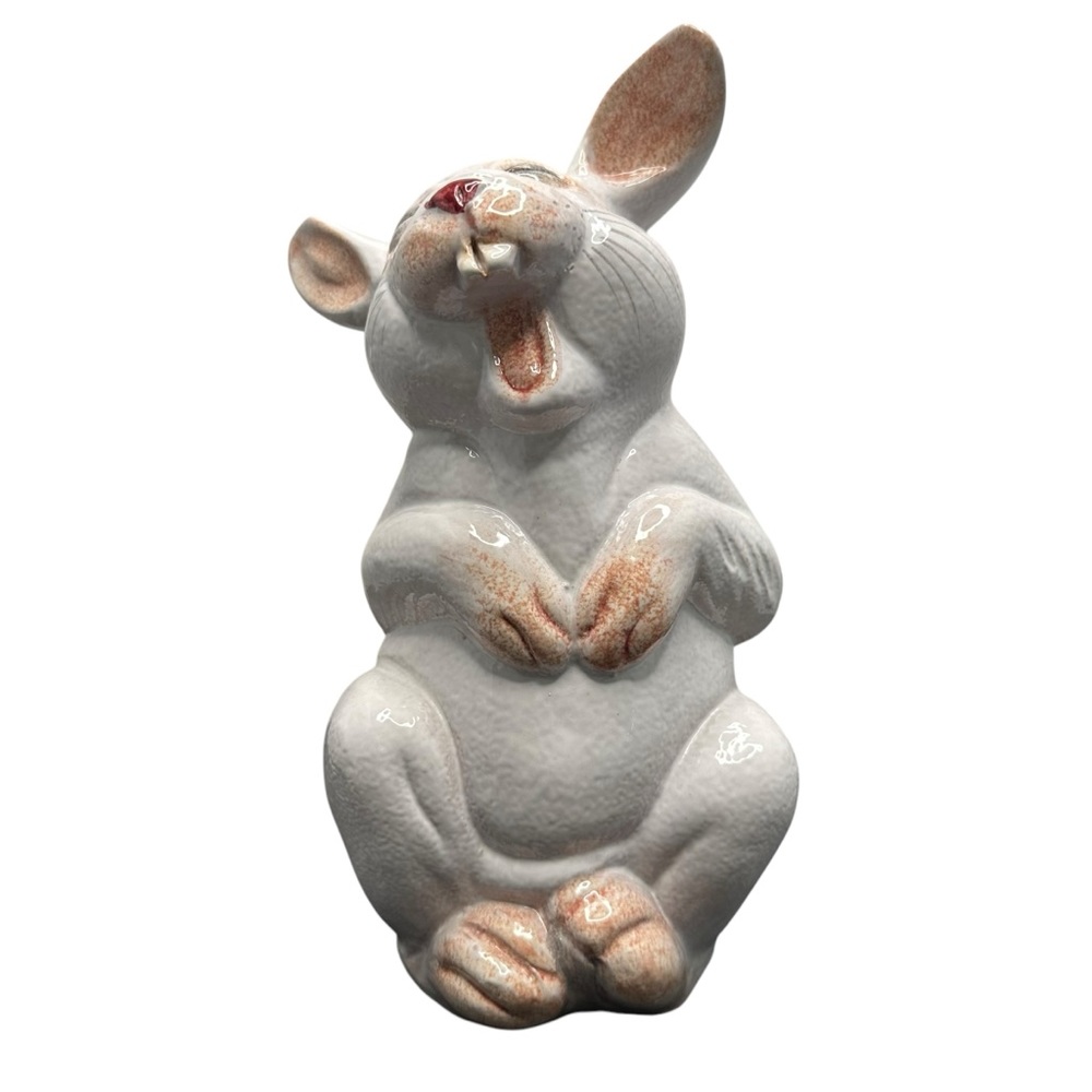 SOLD - Vintage Italy Terra Cotta Glazed Pottery Laughing Rabbit Figurine 10¼ - Picture 2 of 10